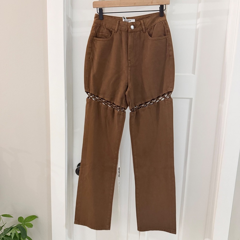 Mistress Rocks Chocolate Brown Lace Up Cutout Straight Leg Jeans Womens‎ Small